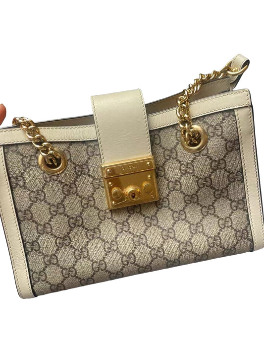 Gucci Padlock GG White Leather Small Shoulder Bag