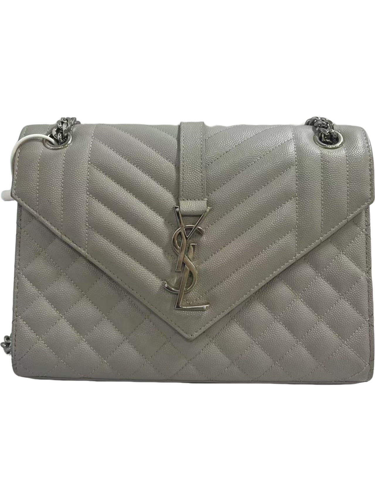 Saint Laurent Envelope Medium Grey Chevron-Quilted Grained Leather Shoulder Bag