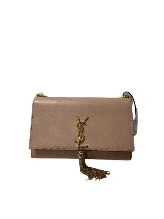 YSL Saint Laurent Kate Blush Pink Smooth Leather Tassel Chain Crossbody Bag