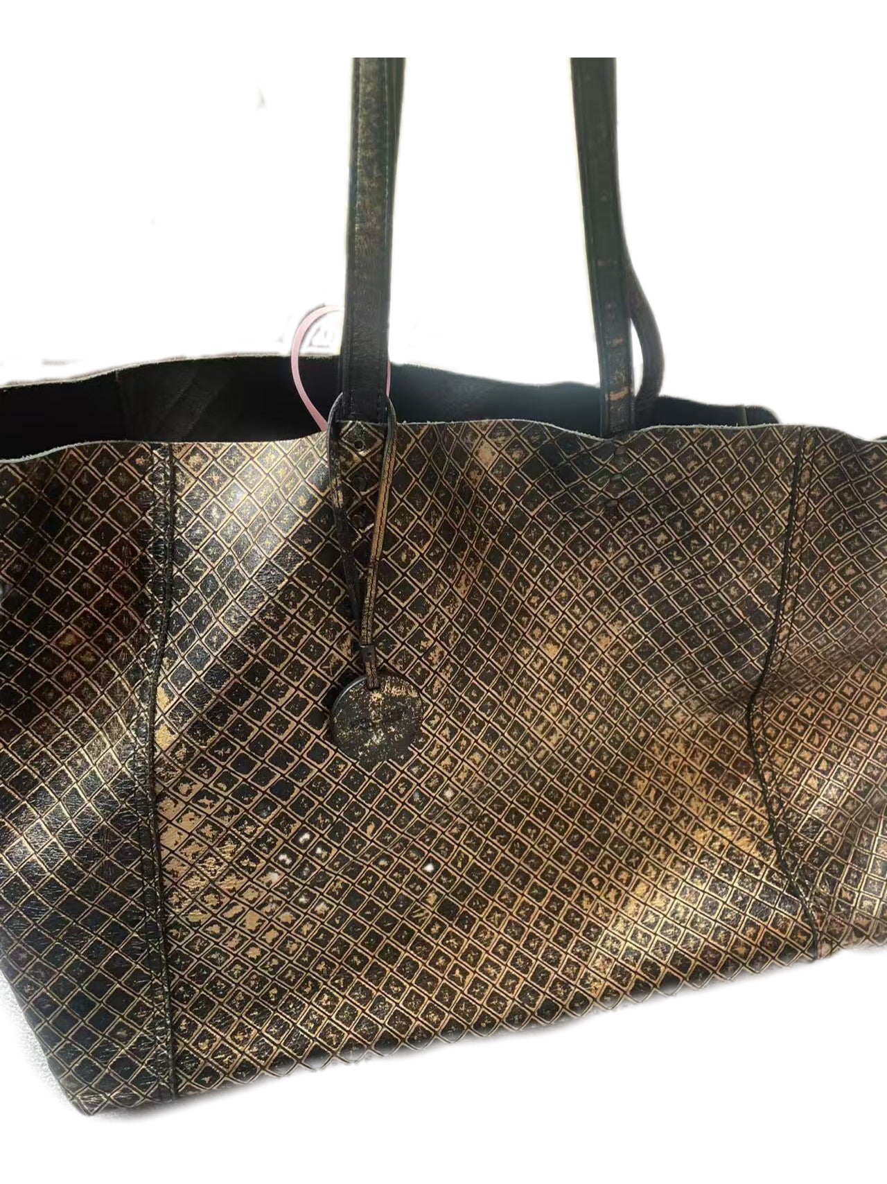 Bottega Veneta Large Intreccio Gold Foil Leather Tote Bag