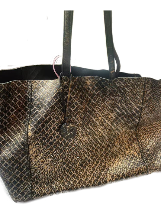 Bottega Veneta Large Intreccio Gold Foil Leather Tote Bag