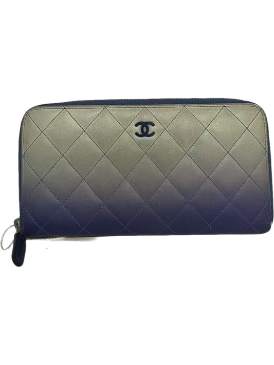 Chanel Gradient Blue & Silver Quilted Leather Zip-Around Wallet