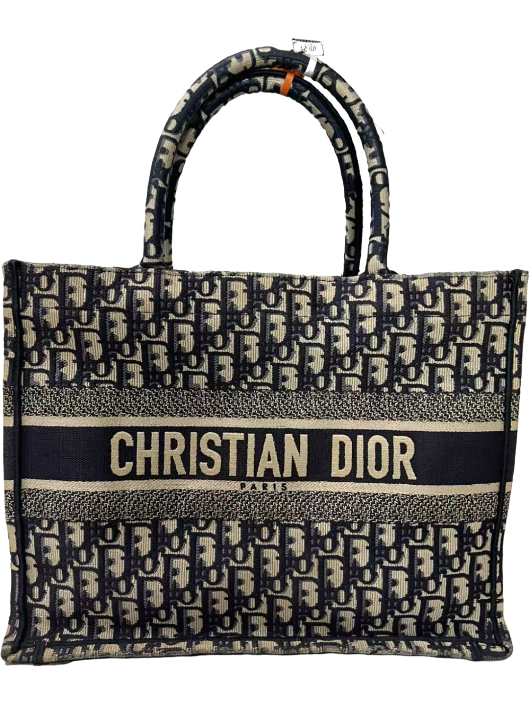 Christian Dior Book Tote Large Beige & Navy Dior Oblique Jacquard Tote Bag