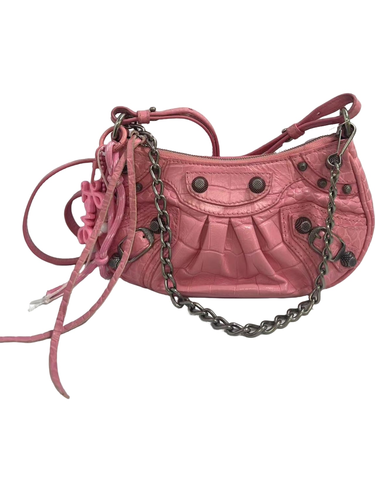 Balenciaga Le Cagole Pink Crocodile-Embossed Leather Shoulder Bag