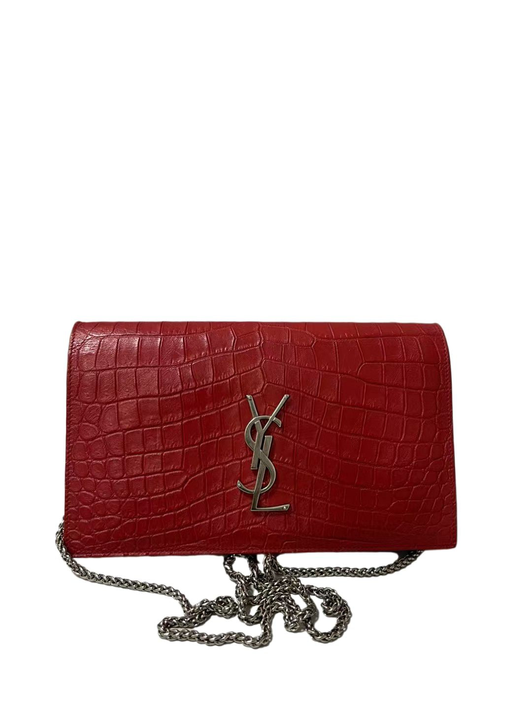 YSL Kate Red Crocodile Embossed Leather Crossbody Bag