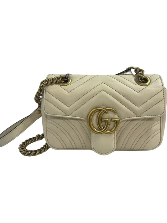 Gucci GG Marmont White Chevron-Quilted Leather Shoulder Bag