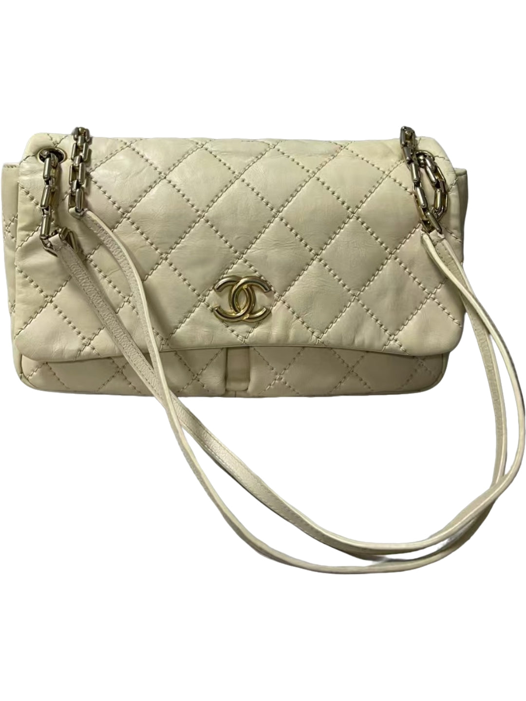 Chanel Airport Double Pocket White Quilted Calfskin Shoulder Bag