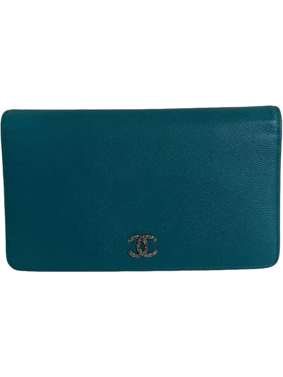 Chanel Teal Caviar Leather Long Wallet