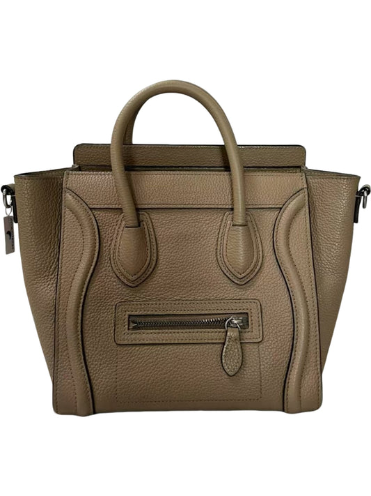 Celine Luggage Nano Dune Begie Drummed Calfskin Leather Shoulder Bag