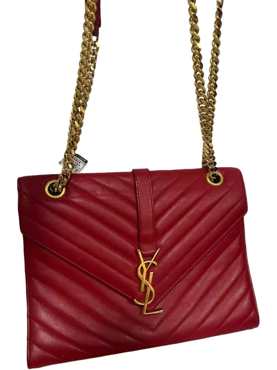 Saint Laurent YSL Red Chevron Quilted Leather Medium Chain Bag